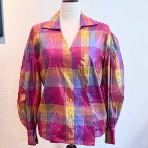 Vintage 90's Women's Sparkly Wrap Blouse - Size 14 - Hand Sewn, Never Worn